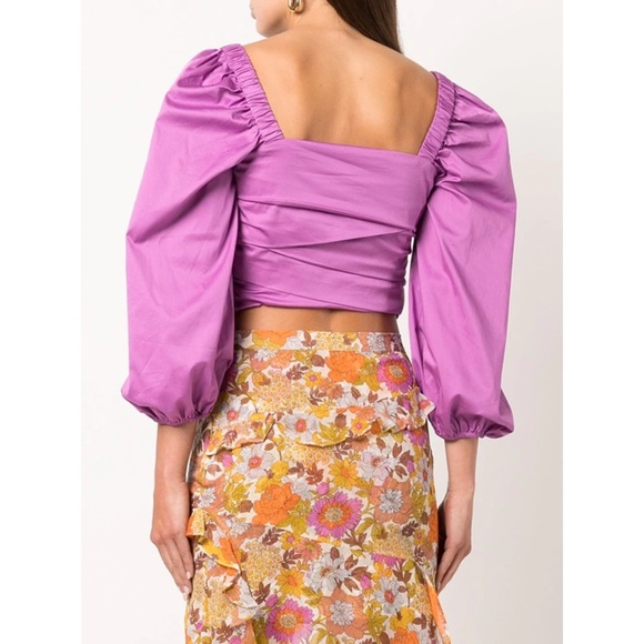 Veronica Beard Kayla gathered cropped blouse Purple 8 - Picture 2 of 8